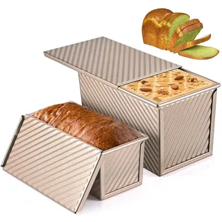 MumdoYAL 2 Stück Brotbackformen,Toastbrotform, Toastbrot Backform, 230g und 450g Brotbackform mit Deckel, Backformen,Gold,Für die Brotherstellung