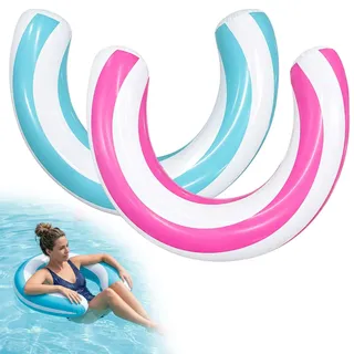 Poolnudel Schwimmring, 2 Stück Gestreifte Schwimmnudeln Für Schwimmbad Und Strand, Aufblasbare Poolnudel In Blau Und Rosa Mit Komfortablem Design, Ideal Für Sommerpartys