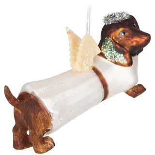 BRUBAKER Dackel als Engel ganz in Weiß - Handbemalte Weihnachtskugel Hund aus Glas - Mundgeblasener Christbaumschmuck Figuren Lustig Deko Anhänger Baumkugel - 12,9 cm