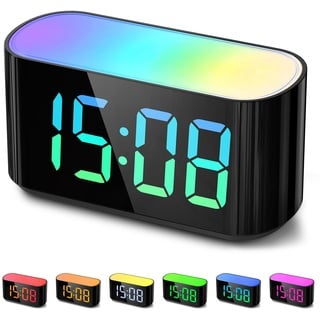 DOUMOSH Wecker Kinder mit Nachtlicht, RGB Nachtlicht, 0-100% Helligkeitsdimmer, Farbenfroh Display, Digitaler Kinderwecker für schulanfänger, Mädchen, Jungen