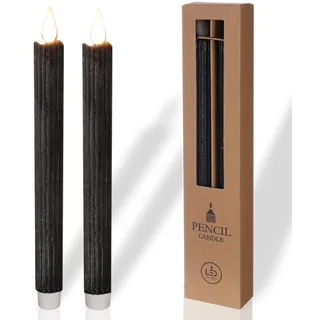 COMFORDER Echtwachs LED Kerzen mit flackernder Flamme (2er Set), elektrische Stabkerzen mit Timerfunktion, (Schwarz)