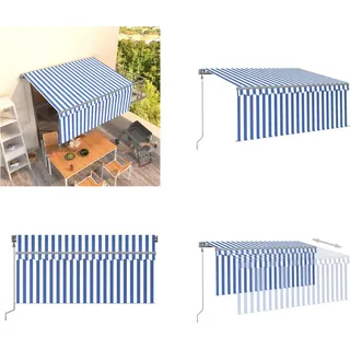 vidaXL Markise Automatisch Einziehbar mit Volant 3x2,5 m Blau und Weiß - Markise - Markisen - Sonnendach - Sonnendächer - Blau