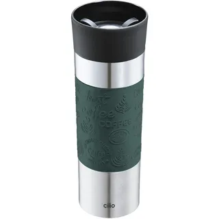cilio Isoliertrinkbecher VIAGGIO | Edelstahl Thermobecher to go | Deckel aus Kunststoff | 360° Trinkverschluss | Doppelwandsystem | Bruch- und auslaufsicher | 500 ml, Höhe: 22,5 cm | Dunkelgrün