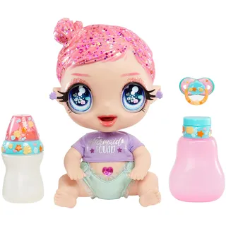 MGA Entertainment Glitter Babyz MGA Marina Finley - Babypuppe mit 3 magischen Farbwechseln durch eiskaltes Wasser, Pinkes-Glitzer-Haar, Meerjungfrauen Outfit, Windel, Flasche und Schnuller - Für Kinder ab 3 Jahren