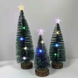 Mini Weihnachtsbaum Mit Beleuchtung, 3 Stück LED künstlicher Weihnachtsbaum Klein, Mit Bunte Lichter e Holzständer,Für Weihnachtsdeko Innen, Büro, Table, Party, Tisch Winterdeko