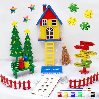 AOUMANI DIY Wichteltür set Weihnachten Komplett, Wichteltür Set Mit Sechsfärbige Farben Wichtel Zubehör Weihnachten, Miniatur Zubehör, Weihnachtsdekoration Zäun, Kranz