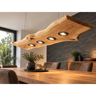 FRIESENLICHT TESSA LED Esstischlampe Pendelleuchte Unikat Wildeiche Holz Hängelampe Hängeleuchte Dimmbar ohne Dimmer Led Austauschbar Eiche geölt Massiv mit Baumkante (80 cm/ 3 Spots)