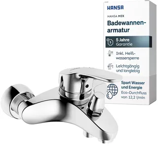 HANSA MIX Badewannenarmatur I Einhebelmischer mit Zugumsteller | Wassersparende Armatur Badewanne mit Wasserbremse und Temperaturbegrenzer | G 1/2 Standard-Anschluss für Duschkopf mit Schlauch | Chrom