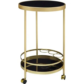Servierwagen Gold Rund Ø45cm 2 Ebenen Glasplatte Schwarz Rollen - Gold