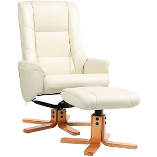 Homcom Relaxsessel mit Hocker, Fernsehsessel mit Liegefunktion, Wippfunktion, Schwarz , Creme , Kunststoff , Echtholz,Buche , Füllung: Schaumstoff,Schaumstoff , einzeln stellbar , 84x102x71 cm , Gartenmöbel, Gartenliegen, Relaxliegen