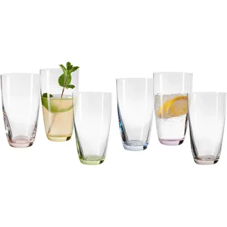 Novel Gläserset , Blau, Gelb, Grau, Grün, Lila, Rosa , Glas , 6-teilig , Lfgb , Gläser, Gläsersets