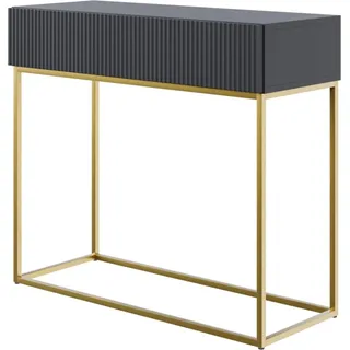 Selsey Veldio Konsolentisch 90 cm mit Lamellenfront und Schublade Schwarz mit Goldenen Beinen