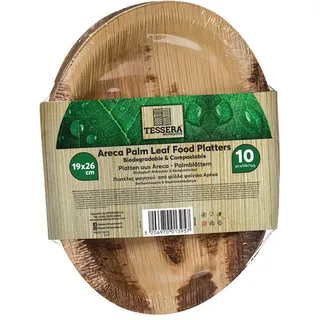 Tessera QPF1926R - Teller aus Palmblättern, 10 Stück, 19 x 26 cm, oval, biologisch abbaubar, kompostierbar, Einweg-Geschirr für Partys und Events