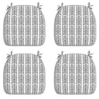 LVTXIII Outdoor-Sitzkissen, 4er-Set, Terrassenstuhlpolster mit Bändern, Allwetter-Stuhlkissen für Heimbüro und Terrasse, Gartenmöbel, Dekoration, 40,6 x 43,2 x 5,2 cm, Fischgrätenmuster, Schwarz/Weiß