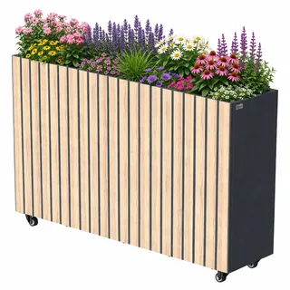 Zelsius Hochbeet verzinkter Stahl mit Rollen 120 x 30 x 80 cm, Anthrazit RAL 7016 Eiche Holzoptik - Hellbraun