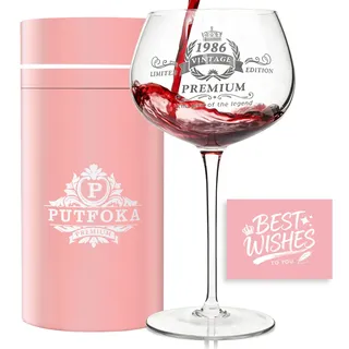 Putfoka 1986 Geschenk 40 Geburtstag frau, 40. Geburtstag Frau, 460ml Personalisierte Weinglas mit Gravur, 1986 Jahrgang Geschenk, Geburtstagsgeschenk für Frauen 40 Mama Schwester Freundin
