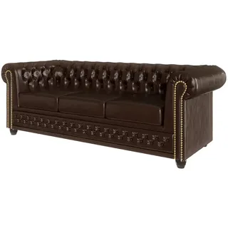 s-style möbel Chesterfield Sofa Kunstleder 3-Sitzer Braun