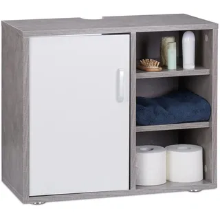 Relaxdays Waschbeckenunterschrank, eintürig, Badschrank, Aussparung, 3 Ablagen, Unterstellschrank 51x60x32cm, Betonoptik