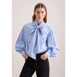 Schluppenbluse SEIDENSTICKER, Damen, Gr. L (40), hellblau, 73% Baumwolle, 23% Polyamid, 4% Elasthan, gestreift, regular fit, Blusen Schluppenbluse, 1/1 Binderkragen Gestreift