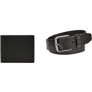 Fossil Herren Derrick Schwarzes Leder Portemonnaie und Brody Gürtel, Set
