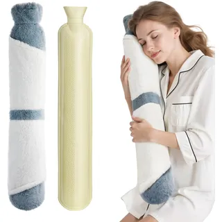 Homealexa Lange Wärmflasche mit weichem Bezug 2 Liter, Long Hot Water Bottle mit Handwärmer Schlauch-Wärmflasche Bauchwärmertasche Bettflasche für Frauen Männer