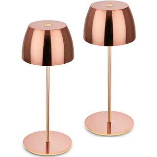 BRILONER - 2er Set Mini LED Tischlampe kabellos, IP44, Touch, Rosegold | 2er Set, Stufenlos dimmbar, USB-C, Akku wechselbar, Nachttischlampe, Dekolampe, Outdoor, Ø8x20cm, 150lm, kabellos, Leselampe
