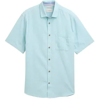 Tom Tailor Regular Fit Leinenhemd mit kurzem Arm, Hellgruen, M