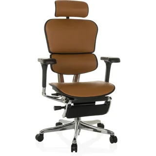 HJH Office Leder Chefsessel mit Fußablage ERGOHUMAN Plus LEGPRO GEN2 Originales Design, Bürosessel mit Vollausstattung ergonomisch, Braun