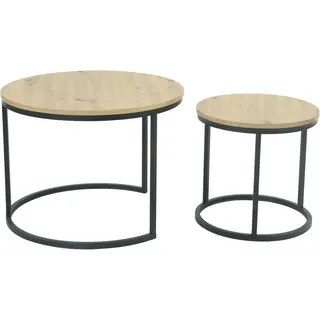 Hela Couchtisch »LINDAU« Set, 2er Set, 2 Stk. tlg. 2er Set,Tischplatten rund,MDF,Eicheoptik,Metallgestell,Dia 60+40cm, schwarz