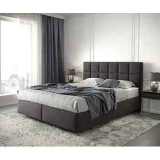 DeLife Boxspringbett Dream-Fine 160x200 cm Mikrofaser Schwarz mit Matratze und Topper