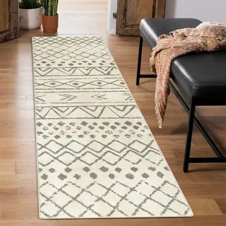 Carvapet Läufer Teppich 60x210cm rutschfest Lang Küchenteppich Waschbar Teppichläufer Weiche Mikrofaser Geometrisch Tribal Flächenteppich Laufteppich(Beige)