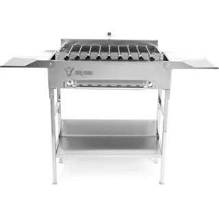 BBQ-Toro Grilltisch mit elektrischem Spiessdreher und Grillrost | Edelstahl Grill mit Drehspiess Aufsatz 9 Spießen Grillrost und Motor | mit Netzstecker und USB | Mangal Schaschlik | Grillspieß