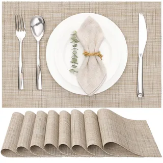 Myir JUN Tischsets Abwaschbar 8er Set, Gewebte Platzdeckchen rutschfest Abgrifffeste Hitzebeständig, Vinyl Platzsets Abwaschbar für küche Speisetisch Hotel, Platz-Matten30x43.5cm (Gelb)