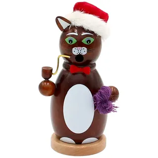 Dekohelden24 Holz-Räucherfigur Katze, in Dunkelbraun, ca. 13 cm