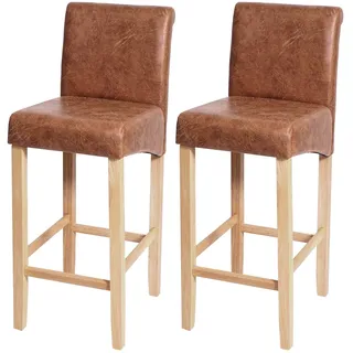 Mendler Barhocker 2er Set Holz  ~ Wildlederimitat Braun