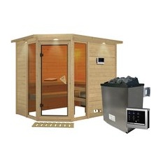 KARIBU Sauna »Kohila 3«, inkl. 9 kW Saunaofen mit externer Steuerung, für 4 Personen - beige