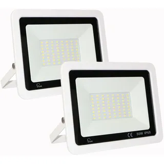 Mille Lucciole 2 Stück 50W LED Strahler Außen,5000LM Superhell Außenstrahler IP65 Wasserdicht Fluter 4500K Neutralweiß Scheinwerfer,LED Strahler für Garage,Garten,Keine Bewegungsmelder【Weiß】
