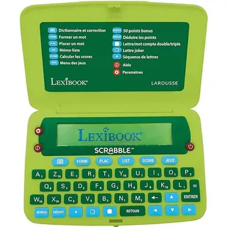 Lexibook -SCR8FR Scrabble ODS8 Electronic Dictionary Larousse FISF Ergonomic Format Large Buttons Arbike Correction Device Definitions Battery Operated Green Blue SCR8FR