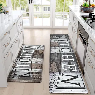 Yugarlibi PVC Küchenteppich Läufer 2 Stück, rutschfest Waschbar Küchenläufer, 10mm Dick Anti-Müdigkeit Küchenmatte, Wasserdicht Ölbeständig Weich Teppich für Küche Esszimmer Flur 44x120+44x150cm