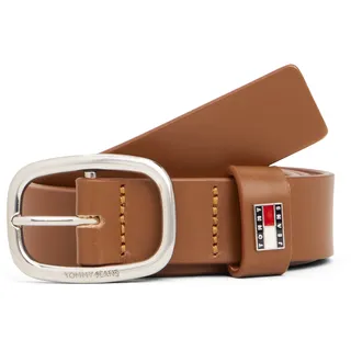 Ledergürtel TOMMY JEANS "TJW OVAL 3.0 cm breit", Damen, Gr. 75, braun (cognac), Rindsleder, Gürtel Ledergürtel, Ovale Einfachdornschließe und Logo am Verschluss