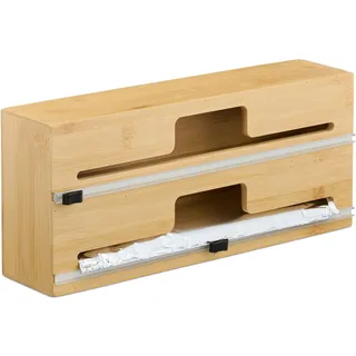 Relaxdays Folienspender, 2 Rollen, für Schublade, Bambus, HxBxT: 14,5 x 33,5 x 8 cm, Folienaufbewahrung Küche, natur