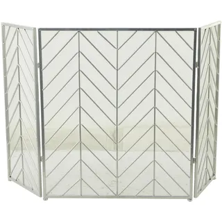 Deco 79 Geometrisches, faltbares Maschennetz aus Metall, 3-teiliger Kaminschutz mit Chevron-Muster, 52" x 1" x 31", Silber