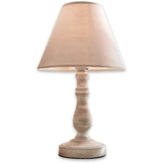 LOBERON Tischlampe Kayenta, leinen/antikweiß | Hübsches Antik-Finish am Fuß, Eleganter Landhaus-Stil, Aus Kiefernholz & Leinen-Mischung