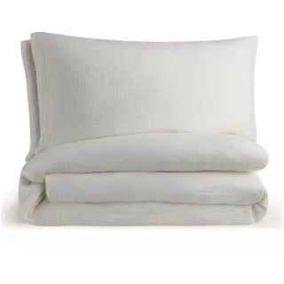 Blumtal Musselin Bettwäsche 200x200 cm - Bettbezug 200x200 - 2x 40x80 Beige