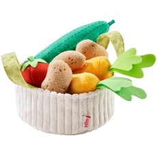 HABA 304230 - Gemüsekorb, Zubehör für Kaufladen und Kinderküche, Korb mit Gurke, Tomate, Karotten und Kartoffeln aus Stoff, Spielzeug ab 3 Jahren