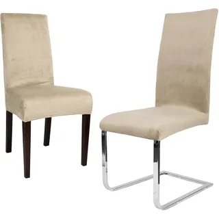 BEAUTEX 2er Set LEA Stuhlhusse, elastische Uni Stretch-Husse aus Samt Mikrofaser Farbe wählbar (Natur)