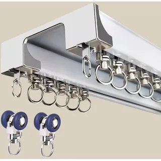 Leise 2-läufiger Gardinenschiene, Doppelläufige Vorhangschiene aus Aluminium, Deckenvorhangschiene für Wohnzimmer, Schlafzimmer, Büro(Weiß,100cm)
