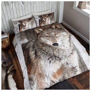 GC GAVENO CAVAILIA Wildlife 3D-Bettbezug, Tier-Bettwäsche-Sets, Polyester-Baumwoll-Mischgewebe, Wolf, King-Size-Bett