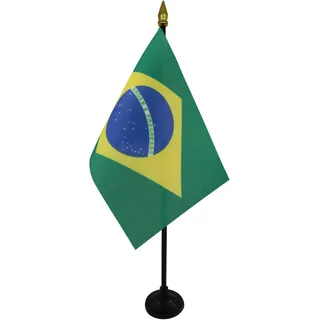 AZ FLAG - Tischflagge Brasilien - 15x10 cm Goldene Splitze - Brasilianische Tischfahne 10 x 15 Cm - Flaggen