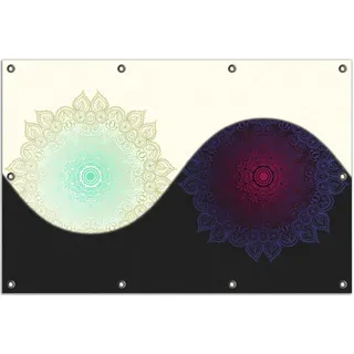 Wallario Outdoor-Poster für Garten oder Balkon, Motiv Mandalas - Yin Yang, in ca. 80 x 120 cm - Silber